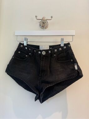 One Teaspoon Black Studded High-Rise Denim Shorts
